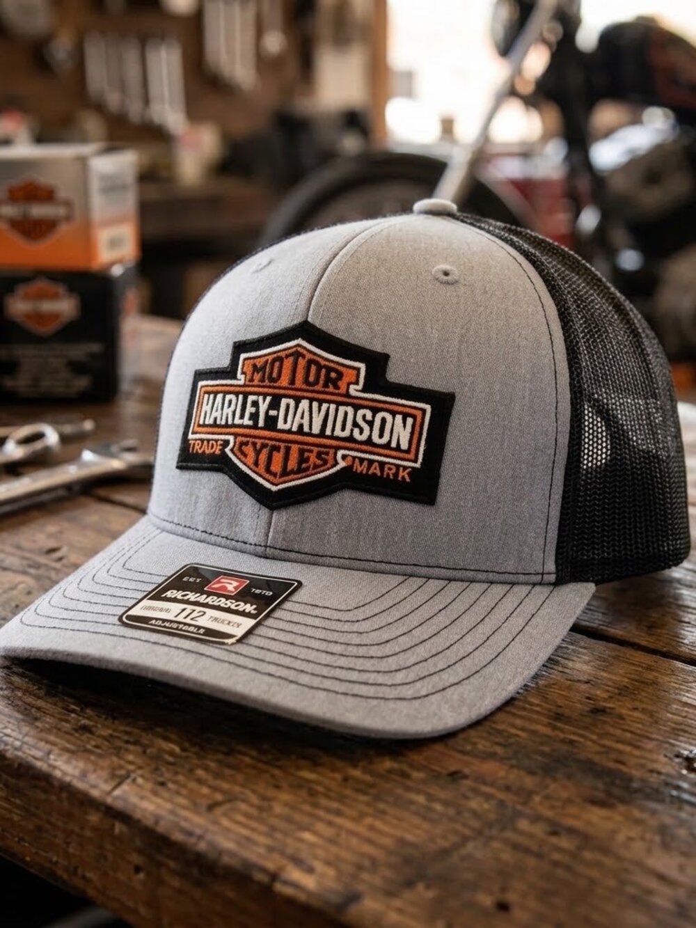 Harley Davidson Hat Vintage Patch Heather Grey Richardson 112 Snapback USA Retro